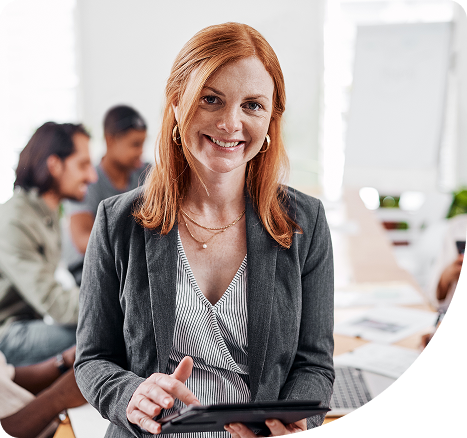 Confident female employer using a tablet to hire hourly workers through Ponte